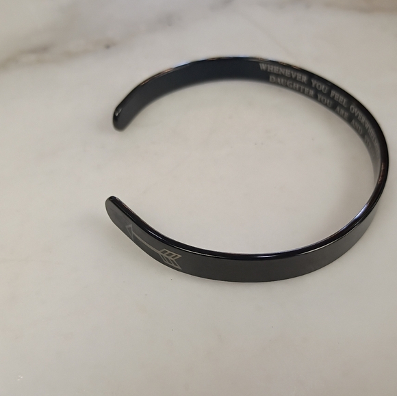 Black Stainless Steel Engraved Inspirational Cuff Bracelet, Arrow Design, 2.5 in - Picture 3 of 7